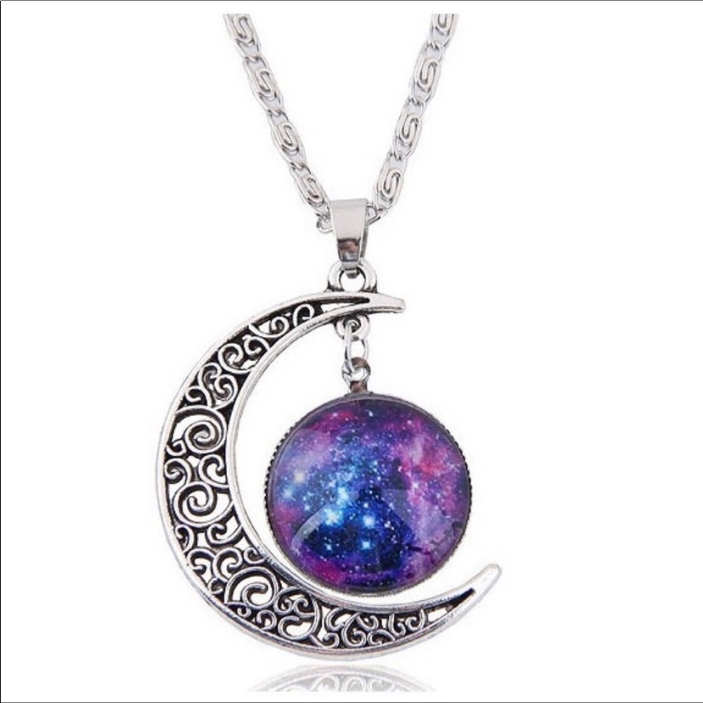 Purple Crescent Moon Cabochon Necklace
